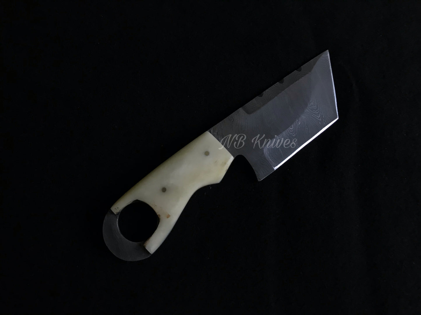 Camel Bone Damascus Skinner Knife – Handmade Blade with Leather Sheath