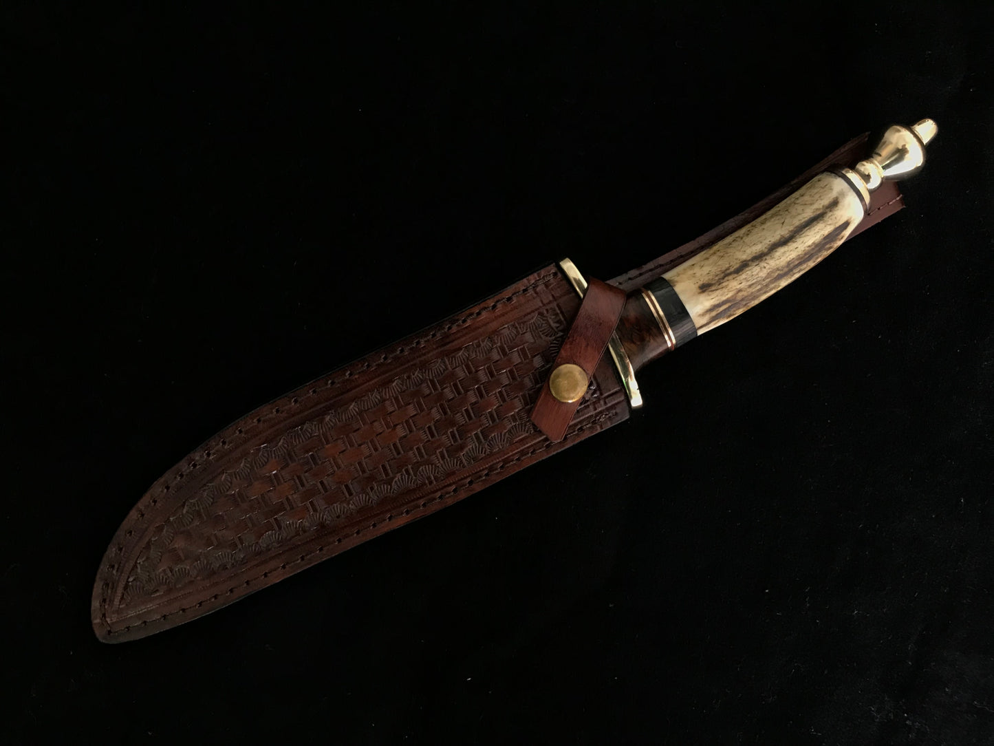 |NB KNIVES| CUSTOM HANDMADE DAMASCUS STAG HORN HUNTING KNIFE WITH LEATHER SHEATH