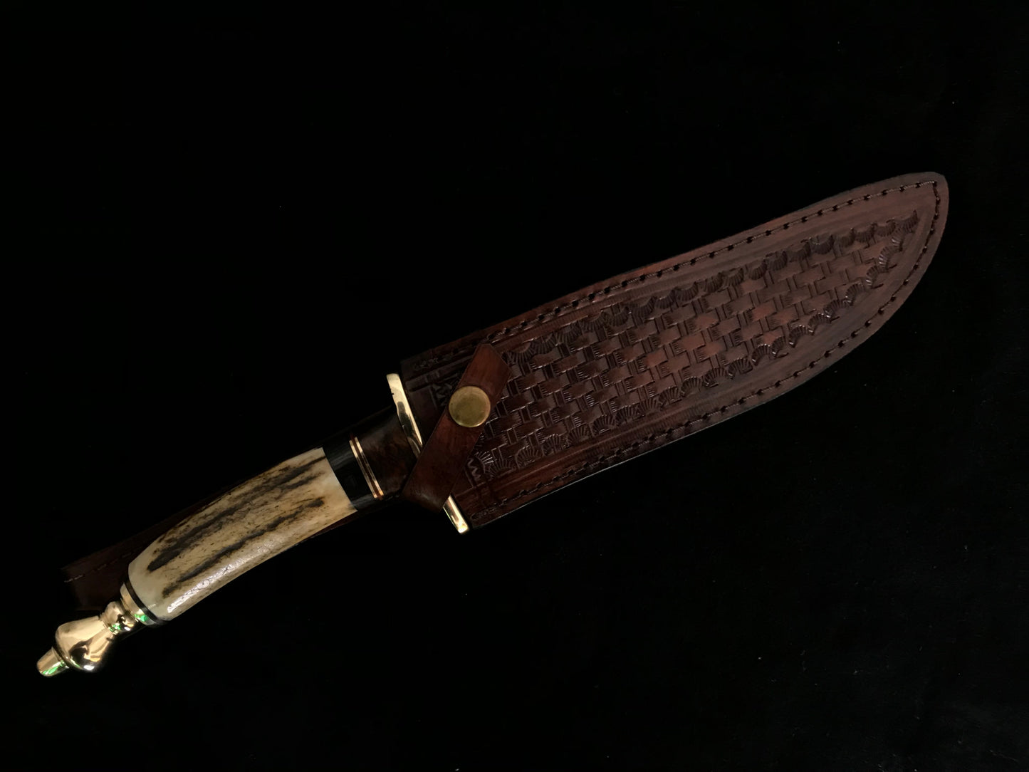 |NB KNIVES| CUSTOM HANDMADE DAMASCUS STAG HORN HUNTING KNIFE WITH LEATHER SHEATH