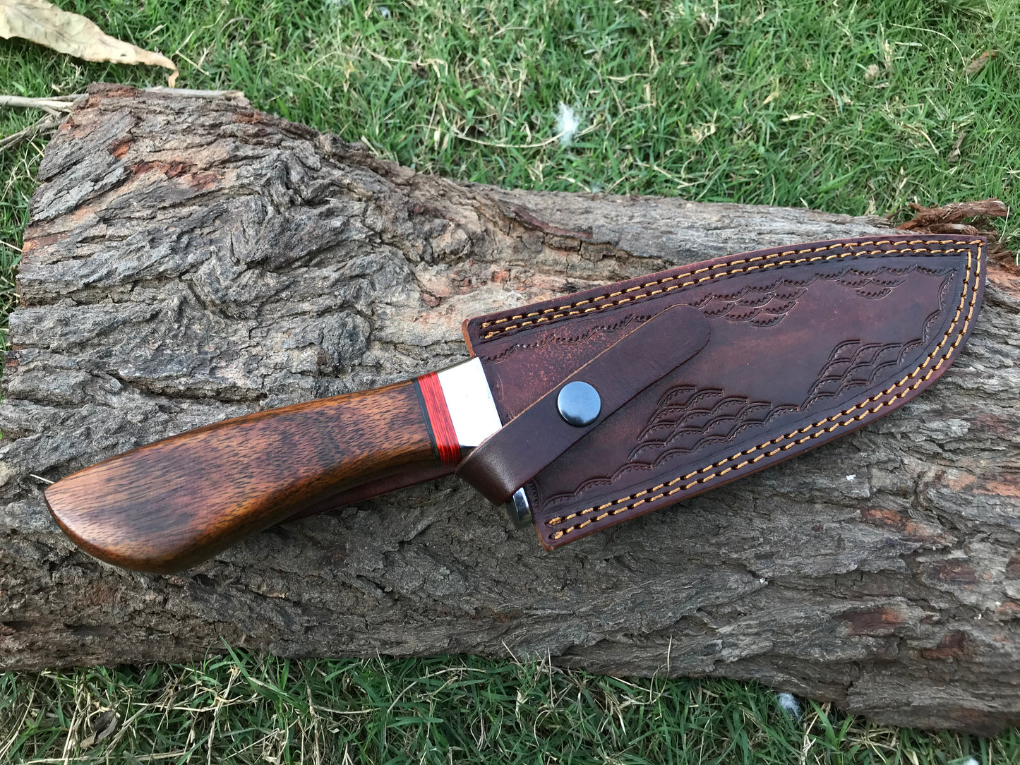 |NB KNIVES| CUSTOM HANDMADE DAMASCUS STEEL HUNTING KNIFE WITH LEATHER SHEATH