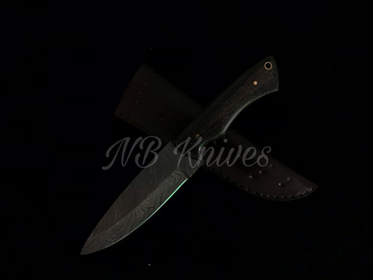 Damascus Skinner Knife with Micarta Handle & Leather Sheath
