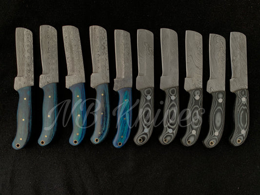 10-Piece Damascus Cowboy Bull Cutter Knife Collection with Pakka Wood & Micarta Handles