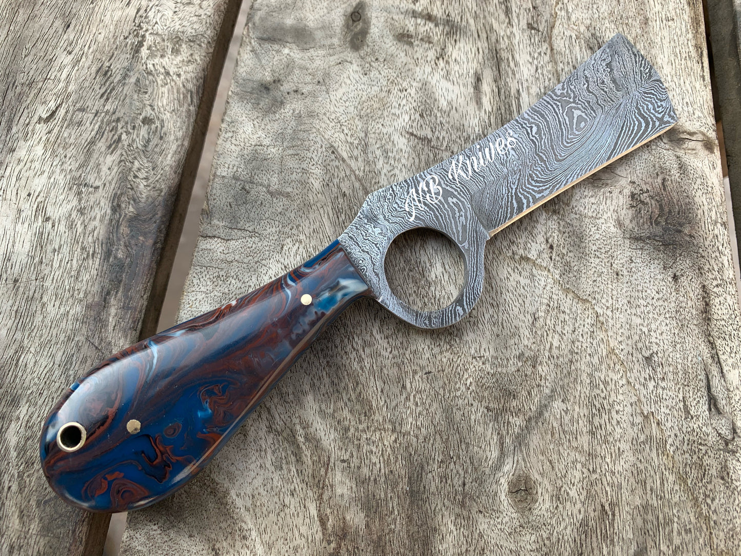 Custom Handmade Cowboy Knife with Resin Handle & Leather Sheath