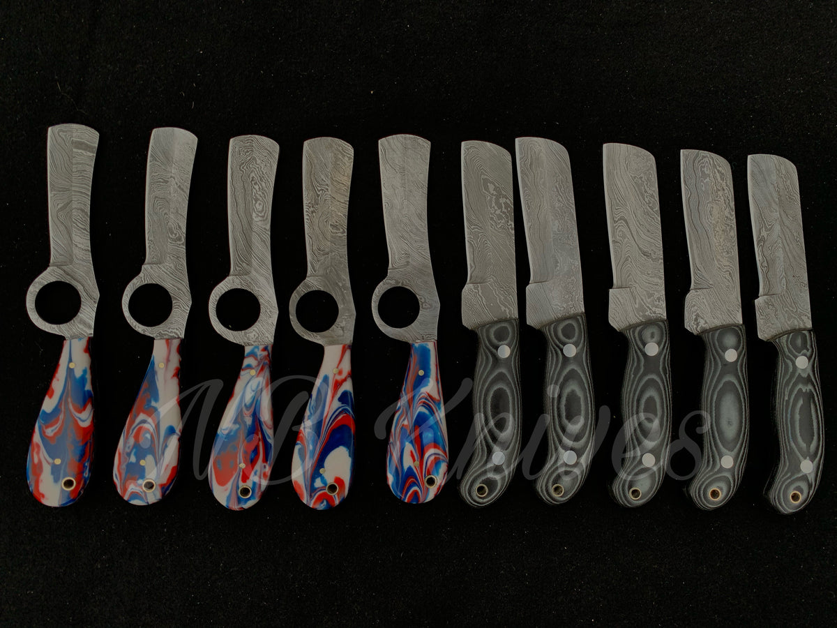 |NB KNIVES| CUSTOM HANDMADE LOT OF 10 COW BOY BULL CUTTER KNIVES WITH LEATHER SHEATH