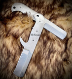 |NB KNIVES| CUSTOM HANDMADE LOT OF 2 D2 STEEL BULL CUTTER BLANK BLADES WITH LEATHER SHEATHS