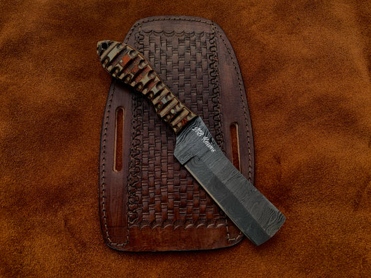 Sculpted Handle Damascus Cowboy Bull Cutter Knife with Pakka Wood