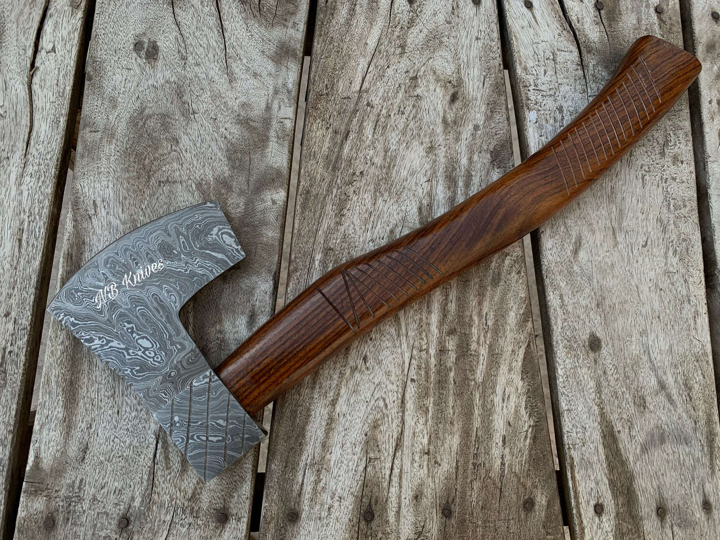 |NB KNIVES| CUSTOM HAND FORGED DAMASCUS STEEL AXE HANDLE ROSEWOOD