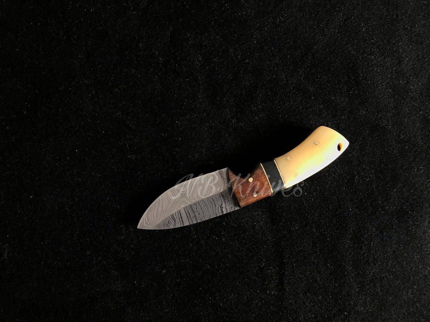 |NB KNIVES| Custom Handmade Damascus Hunting Knife Handle Rose wood and Camel Bone