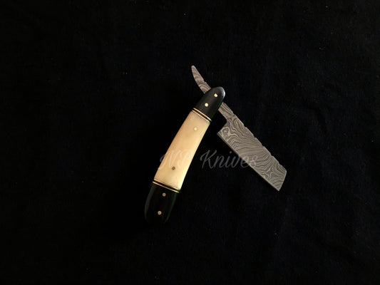 |NB KNIVES| CUSTOM HANDMADE DAMASCUS RAZOR WITH LEATHER SHEATH