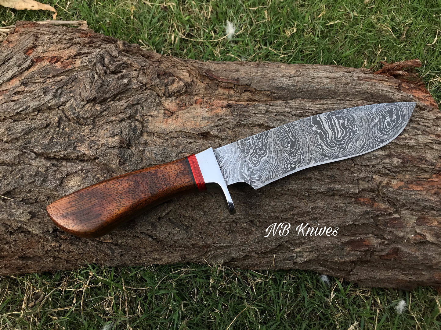 |NB KNIVES| CUSTOM HANDMADE DAMASCUS STEEL HUNTING KNIFE WITH LEATHER SHEATH