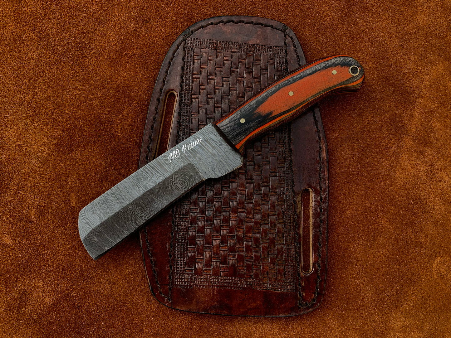 |NB KNIVES| CUSTOM HANDMADE DAMASCUS COWBOY BULL CUTTER KNIFE WITH LEATHER SHEATH