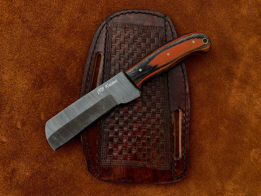|NB KNIVES| CUSTOM HANDMADE DAMASCUS COWBOY BULL CUTTER KNIFE WITH LEATHER SHEATH