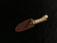 |NB KNIVES| CUSTOM HANDMADE DAMASCUS STAG HORN GUTHOOK KNIFE WITH LEATHER SHEATH