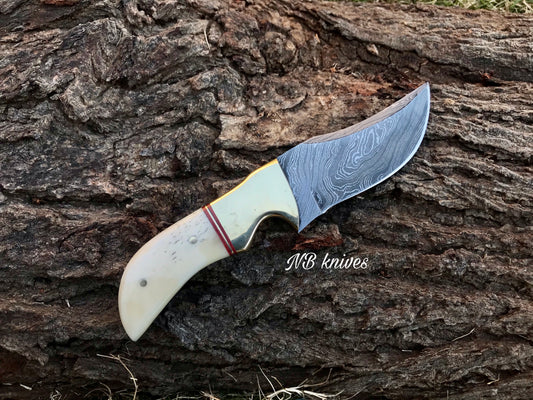 |NB KNIVES| Handmade Damascus Neck Knife " Bone Handle