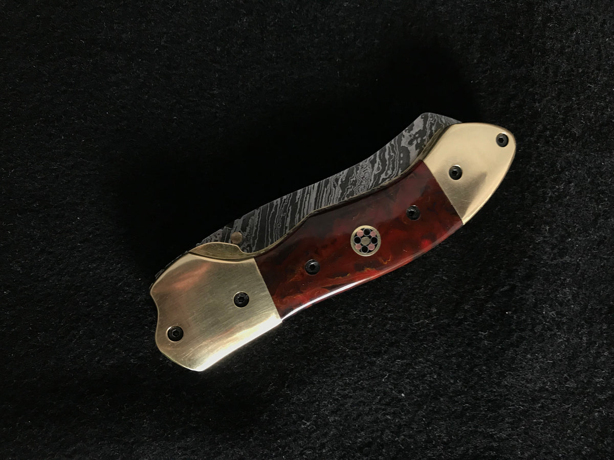 |NB KNIVES| CUSTOM HAND MADE DAMASCUS POCKET KNIFE WITH LEATHER SHEATH
