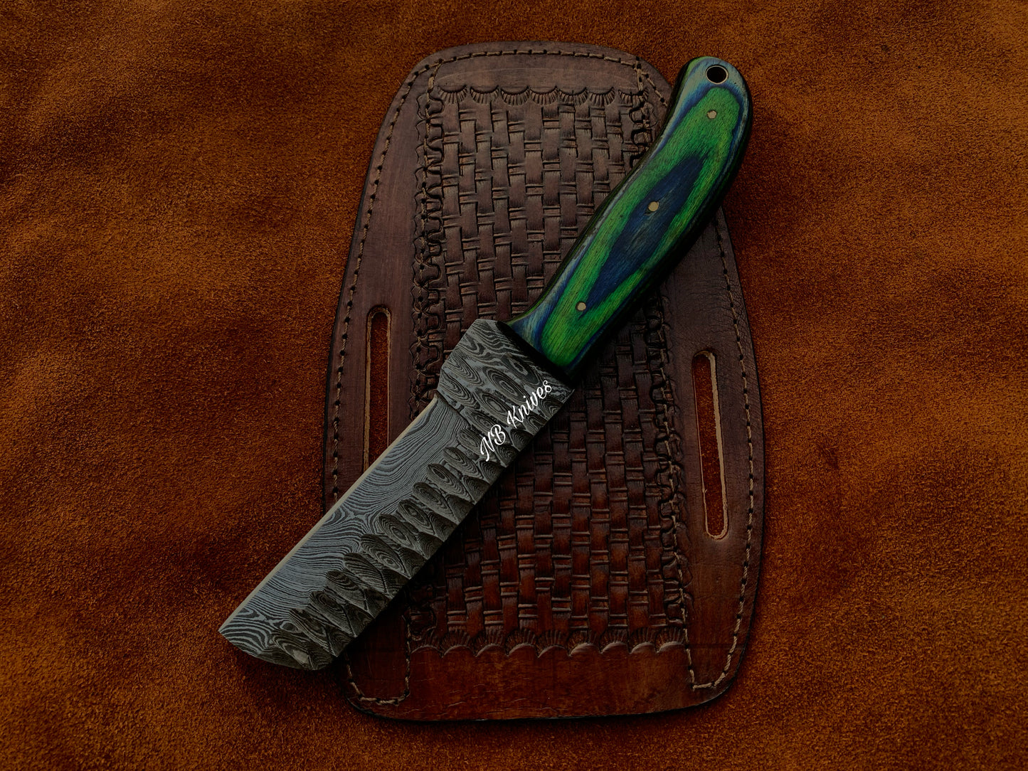 |NB KNIVES| CUSTOM HANDMADE COWBOY BULL CUTTER KNIFE WITH LEATHER SHEATH