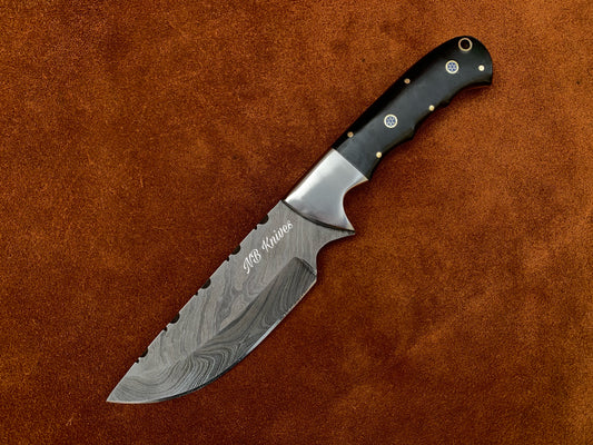|NB KNIVES| CUSTOM HANDMADE DAMASCUS STEEL SKINNER KNIFE HANDLE BLACK HORN