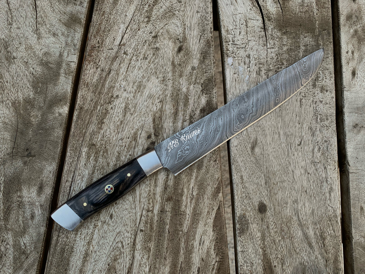 |NB KNIVES| CUSTOM HANDMADE DAMASCUS STEEL CHEF KNIFE HANDLE HARDWOOD