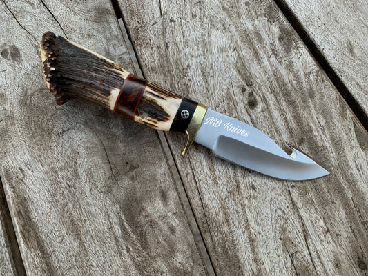 D2 Steel Gut Hook Knife with Stag Horn & Pakkawood Handle
