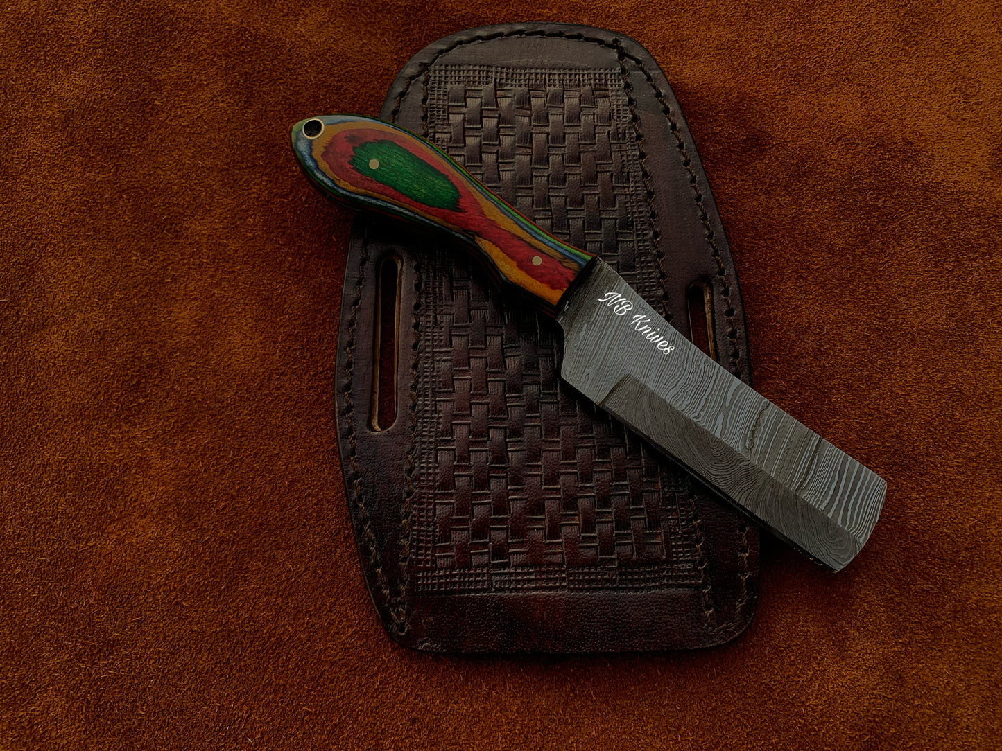 |NB KNIVES| CUSTOM HANDMADE COWBOY BULL CUTTER KNIFE WITH LEATHER SHEATH