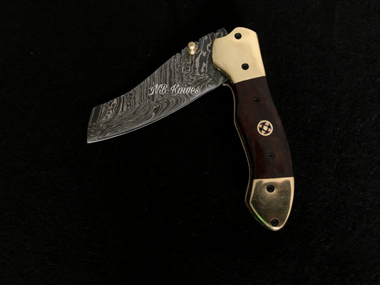|NB KNIVES| CUSTOM HAND MADE DAMASCUS POCKET KNIFE WITH LEATHER SHEATH