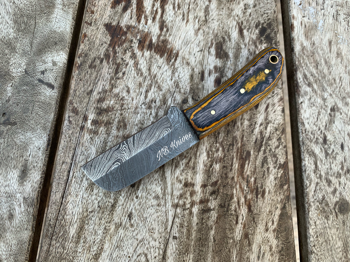 |NB KNIVES| CUSTOM HANDMADE DAMASCUS COWBOY BULL CUTTER KNIFE WITH LEATHER SHEATH