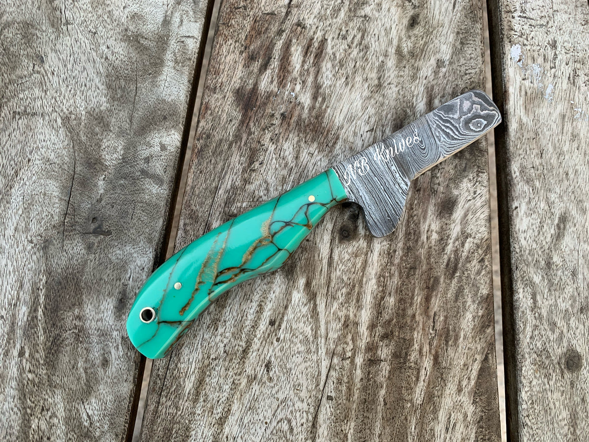 |NB KNIVES| CUSTOM HANDMADE DAMASCUS COWBOY BULL CUTTER KNIFE WITH LEATHER SHEATH