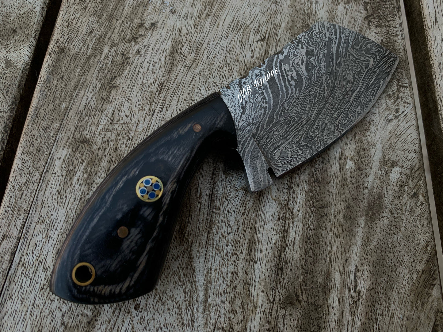 |NB KNIVES| CUSTOM HANDMADE DAMASCUS MINI CLEAVER KNIFE HANDLE HARDWOOD