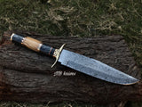 |NB KNIVES| DAMASCUS STEEL BLADE HUNTING BOWIE KNIFE,WOOD HANDLE