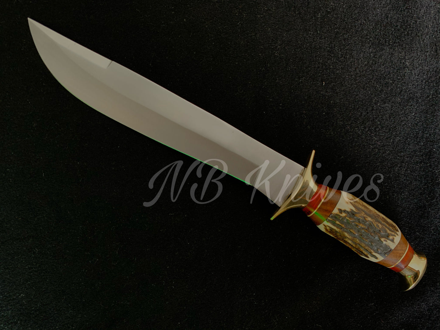 |NB KNIVES| CUSTOM HANDMADE D2 STEEL STAG HORN HUNTING KNIFE WITH LEATHER SHEATH