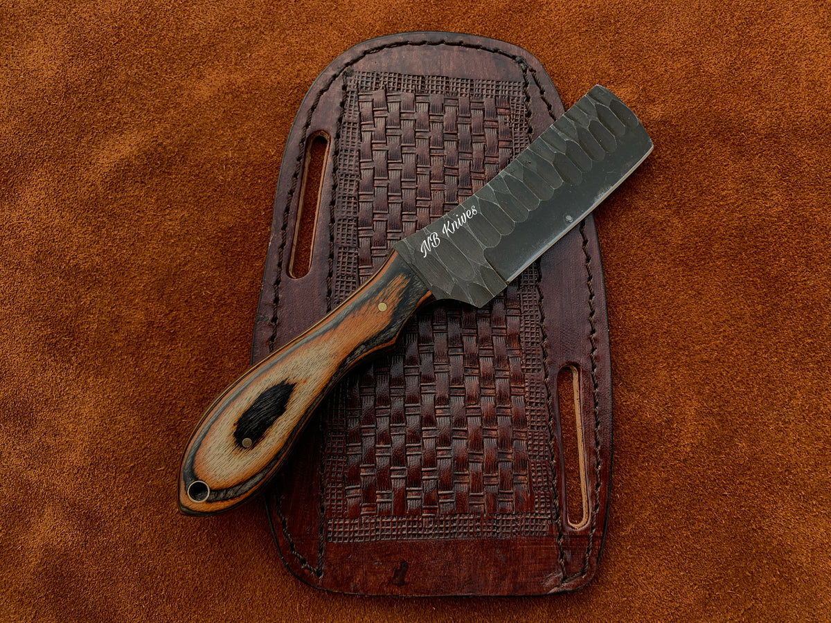 |NB KNIVES| CUSTOM HANDMADE COWBOY BULL CUTTER KNIFE WITH LEATHER SHEATH