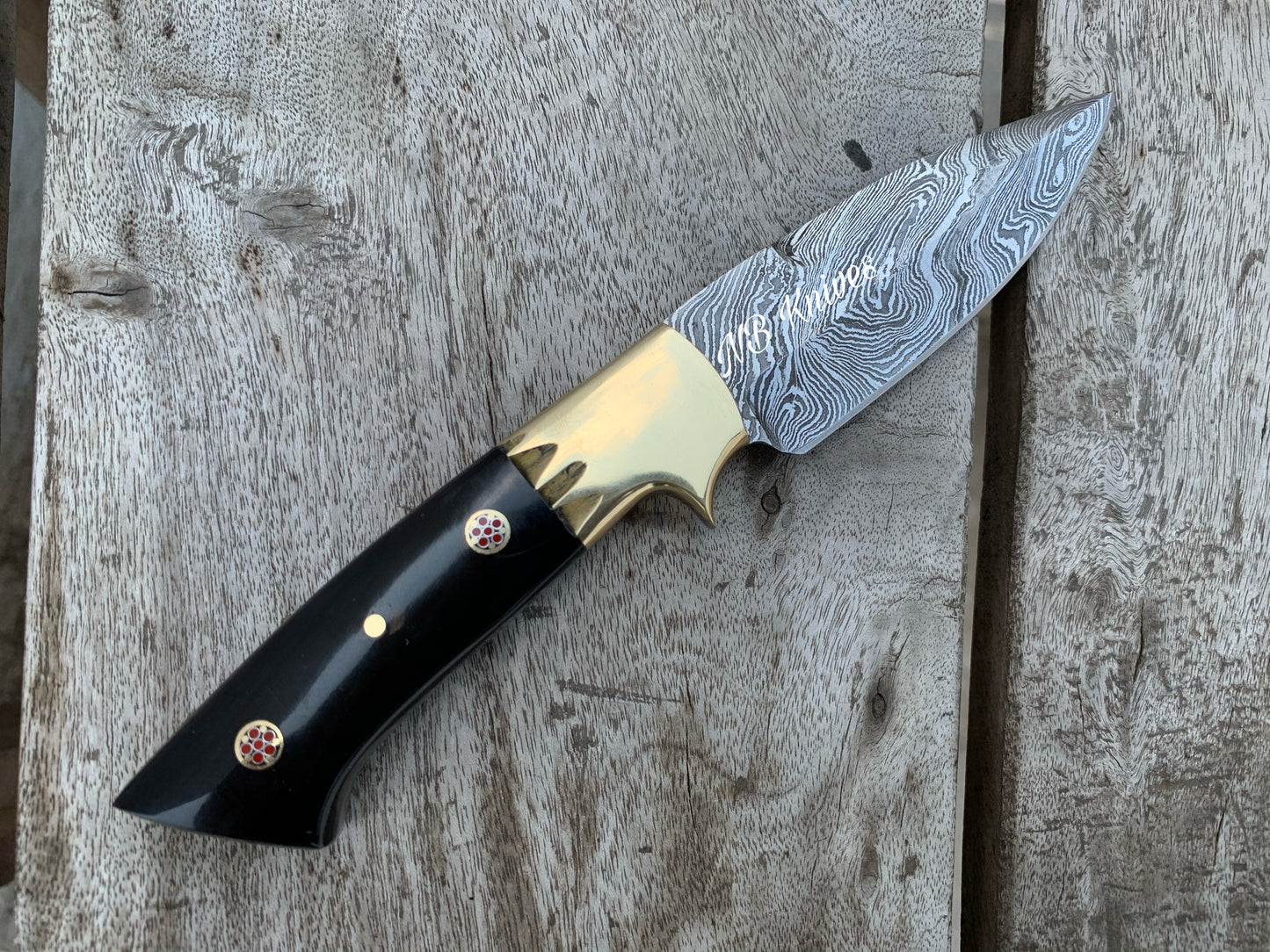 |NB KNIVES| Custom Handmade Damascus Skinner Knife Handle Buffalo Horn