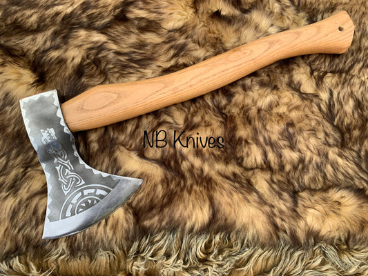 |NB KNIVES| Custom Gift Forged Carbon Steel Viking Axe with Rose Wood Shaft, Viking Bearded Camping Axe, Best Birthday&Anniversary Gift For Him,