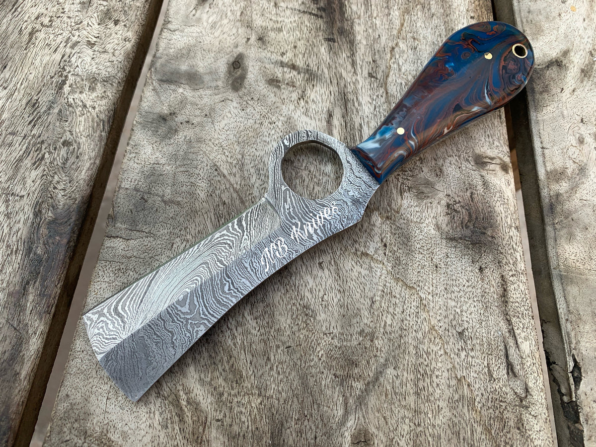 Custom Handmade Cowboy Knife with Resin Handle & Leather Sheath