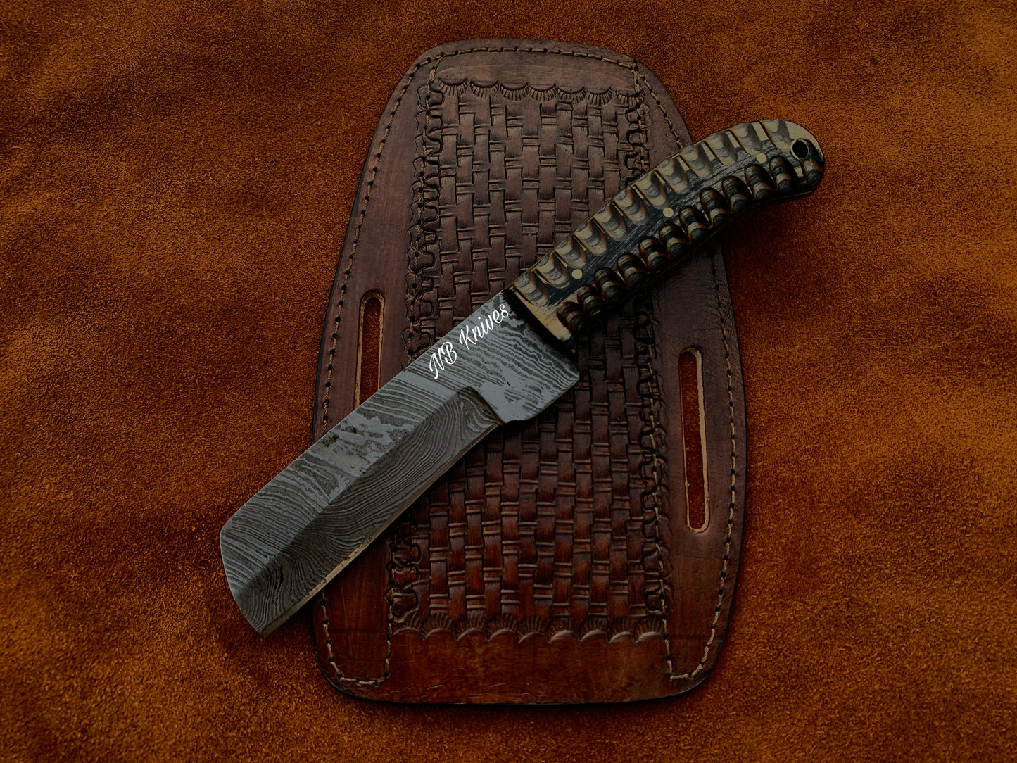 |NB KNIVES| CUSTOM HANDMADE COWBOY BULL CUTTER KNIFE WITH LEATHER SHEATH