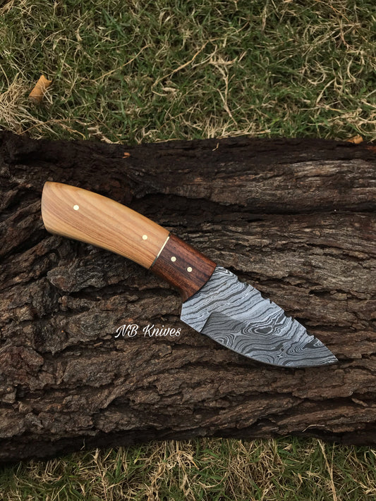 |NB KNIVES| CUSTOM HAND FORGED DAMASCUS STEEL HUNTING KNIFE "OLIVE WOOD"