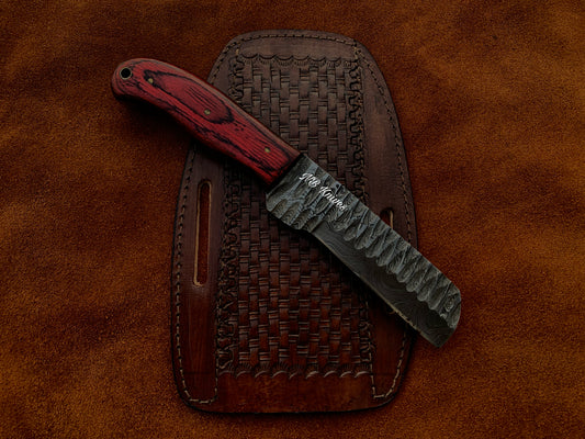 Handcrafted 1095 Steel Cowboy Bull Cutter with Pakka Wood Handle & Cross-Draw Sheath