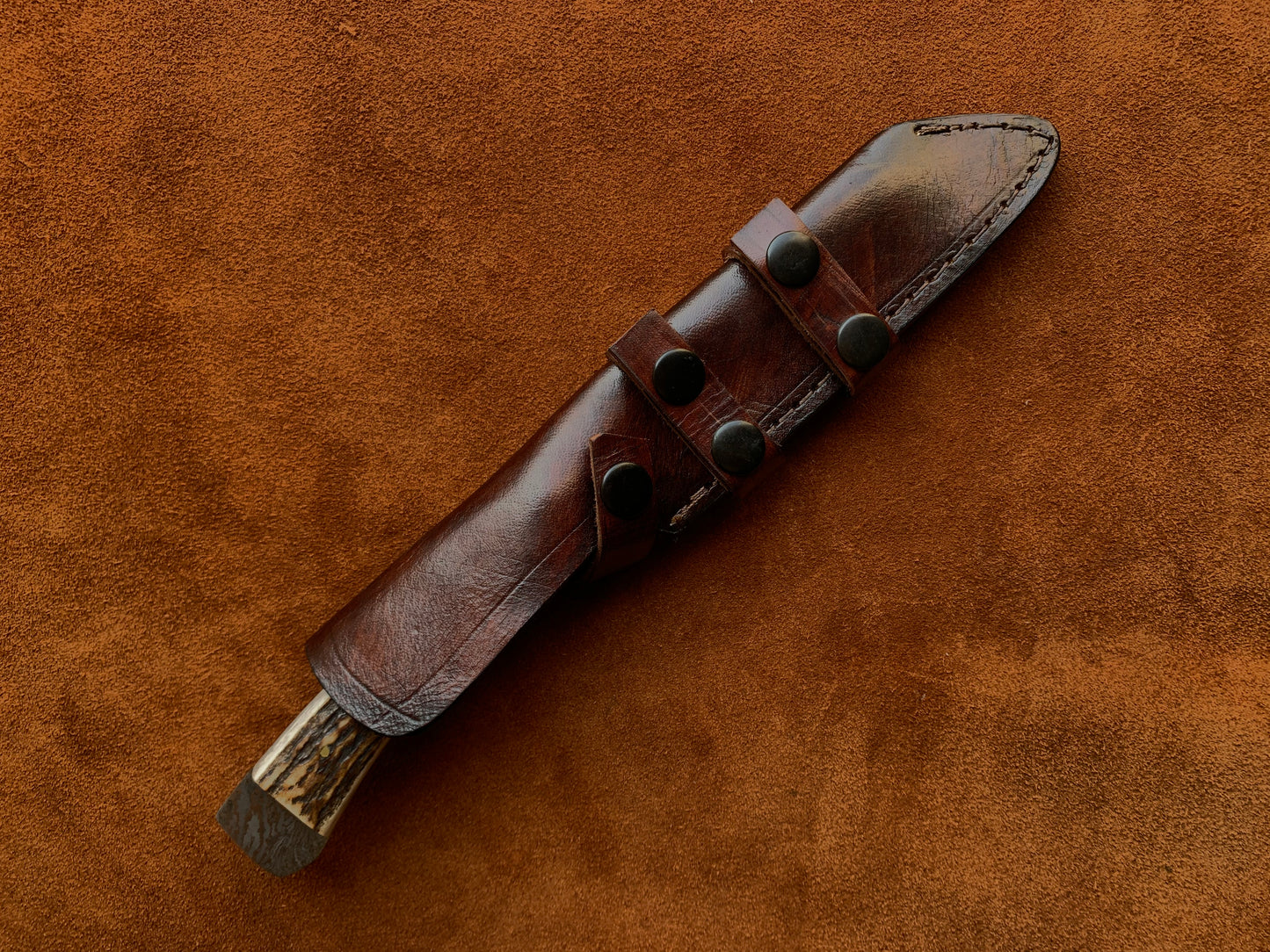 |NB KNIVES| CUSTOM HANDMADE DAMASCUS STAG HORN SEAX KNIFE WITH LEATHER SHEATH