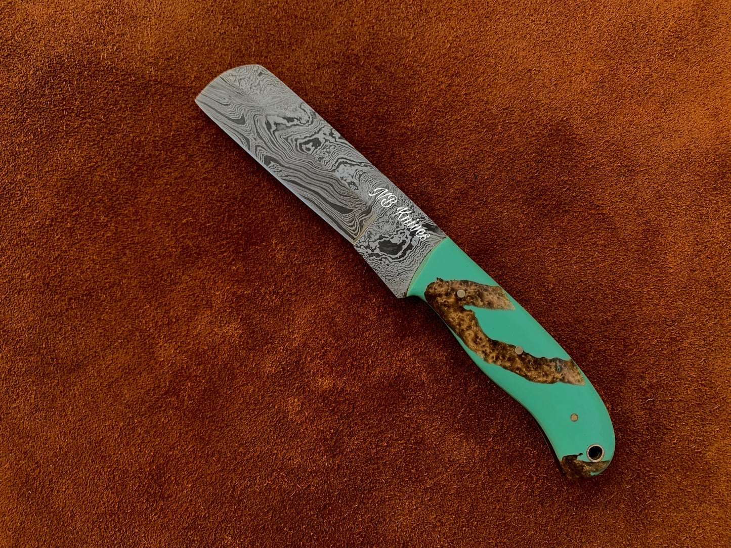 |NB KNIVES| CUSTOM HANDMADE DAMASCUS COWBOY BULL CUTTER KNIFE WITH LEATHER SHEATH