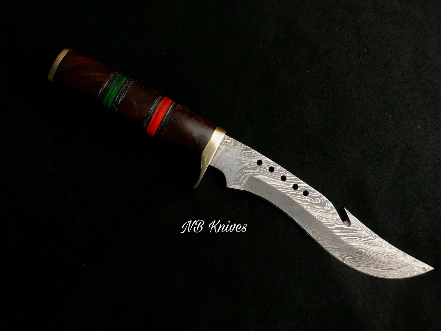 |NB KNIVES| CUSTOM HANDMADE DAMASCUS STEEL HUNTING KNIFE WITH LEATHER SHEATH