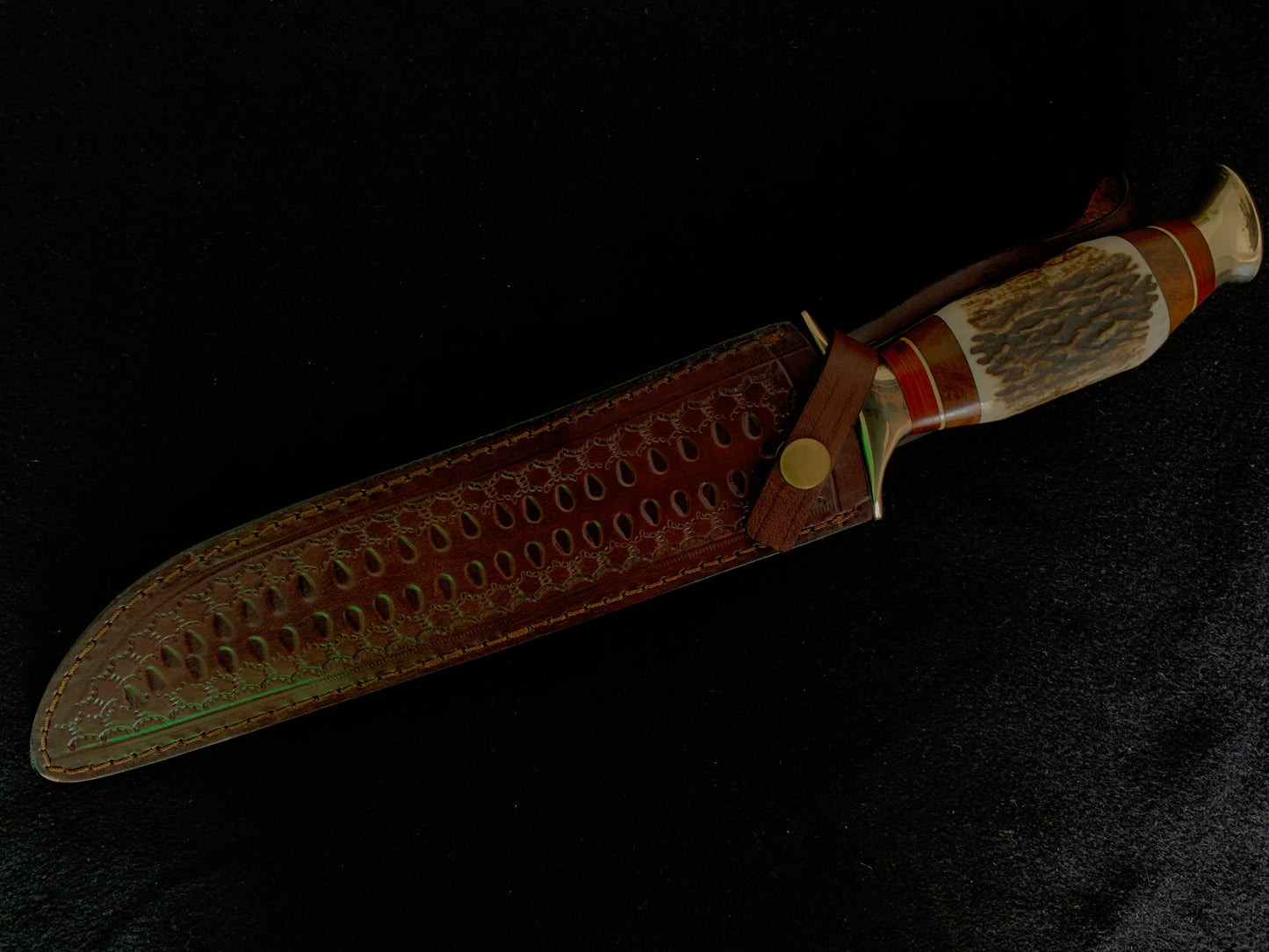 |NB KNIVES| CUSTOM HANDMADE D2 STEEL STAG HORN HUNTING KNIFE WITH LEATHER SHEATH