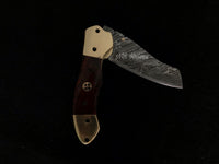 |NB KNIVES| CUSTOM HAND MADE DAMASCUS POCKET KNIFE WITH LEATHER SHEATH