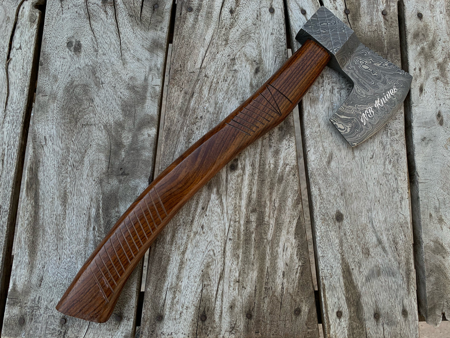 |NB KNIVES| CUSTOM HAND FORGED DAMASCUS STEEL AXE HANDLE ROSEWOOD