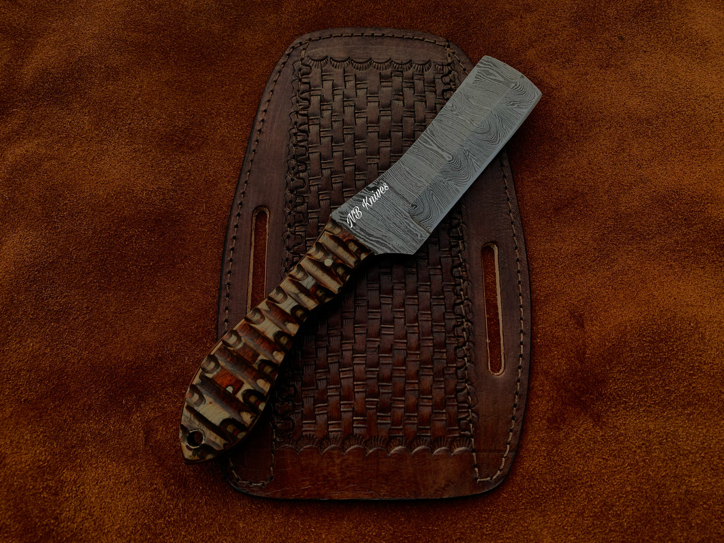 |NB KNIVES| CUSTOM HANDMADE DAMASCUS COWBOY BULL CUTTER KNIFE WITH LEATHER SHEATH