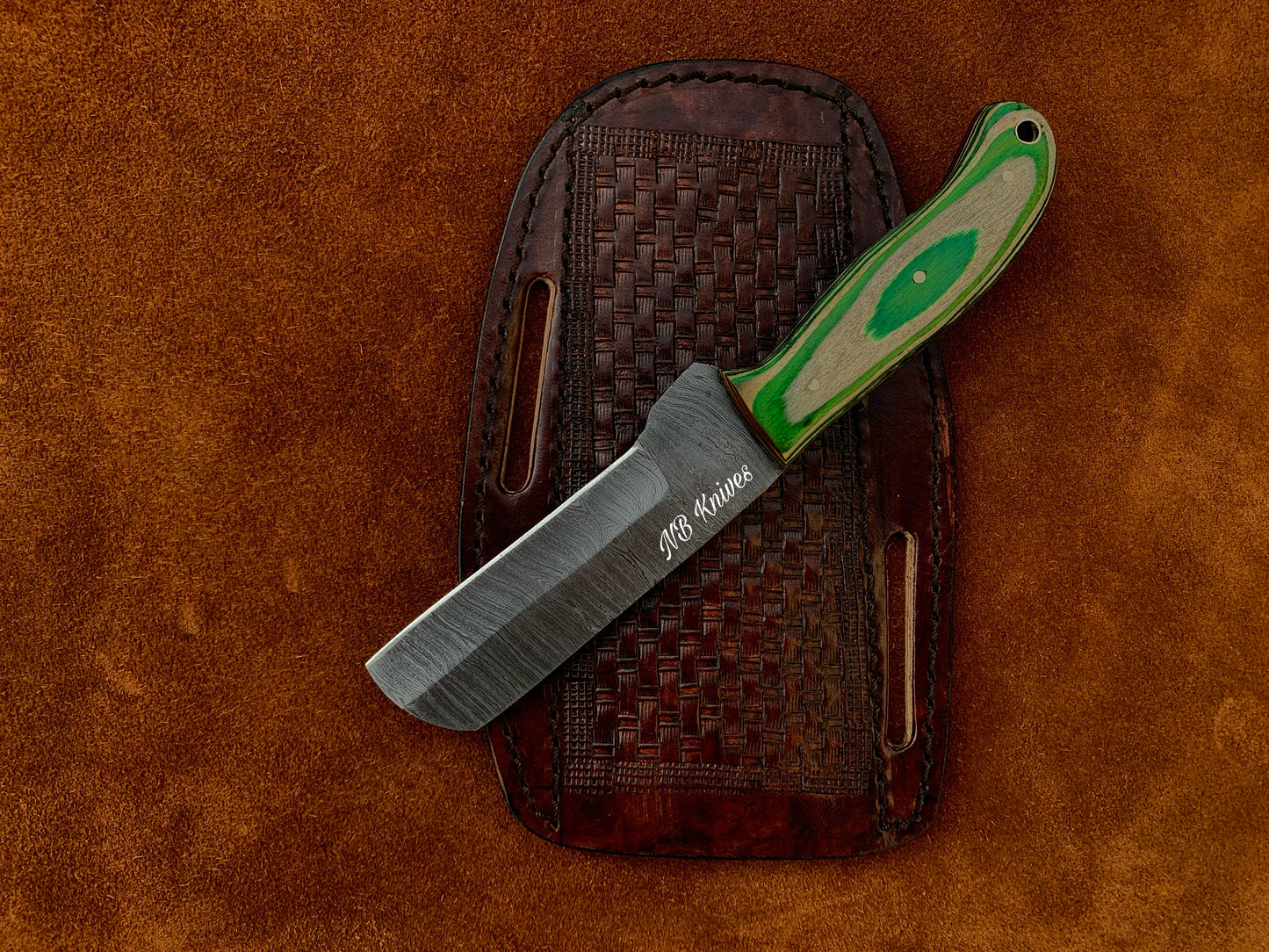 |NB KNIVES| CUSTOM HANDMADE DAMASCUS COWBOY BULL CUTTER KNIFE WITH LEATHER SHEATH