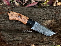 |NB KNIVES| CUSTOM HANDMADE DAMSCUS TANTO BLADE KNIFE Handle: wood with Micarta