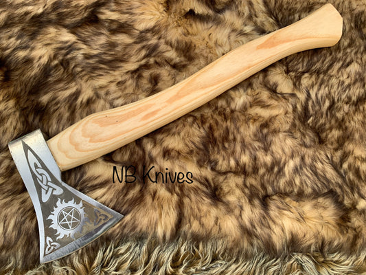 |NB KNIVES| Custom Gift Forged Carbon Steel Viking Axe with Rose Wood Shaft, Viking Bearded Camping Axe, Best Birthday&Anniversary Gift For Him,