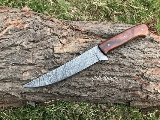 |NB KNIVES| CUSTOM HANDMADE DAMASCUS FISHING FILLET KNIFE WITH LEATHER SHEATH