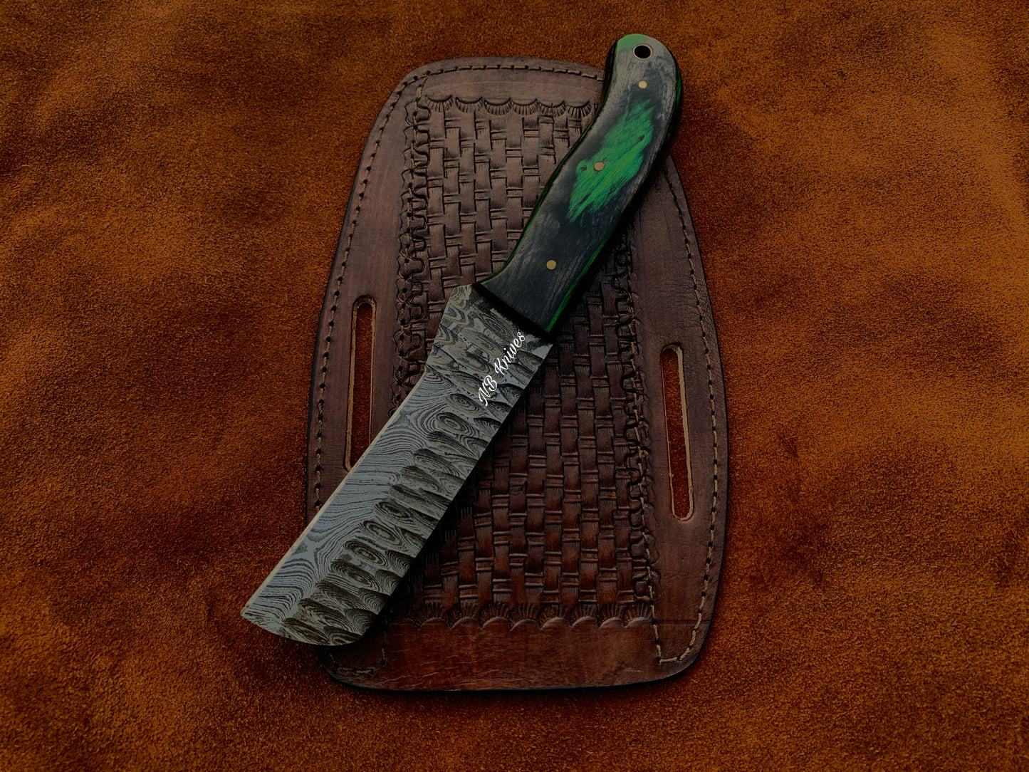 |NB KNIVES| CUSTOM HANDMADE DAMASCUS COWBOY BULL CUTTER KNIFE WITH LEATHER SHEATH