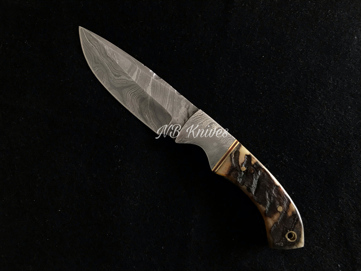 BEAUTIFUL CUSTOM HAND FORGED DAMASCUS STEEL HUNTING KNIFE "SHEEP HORN